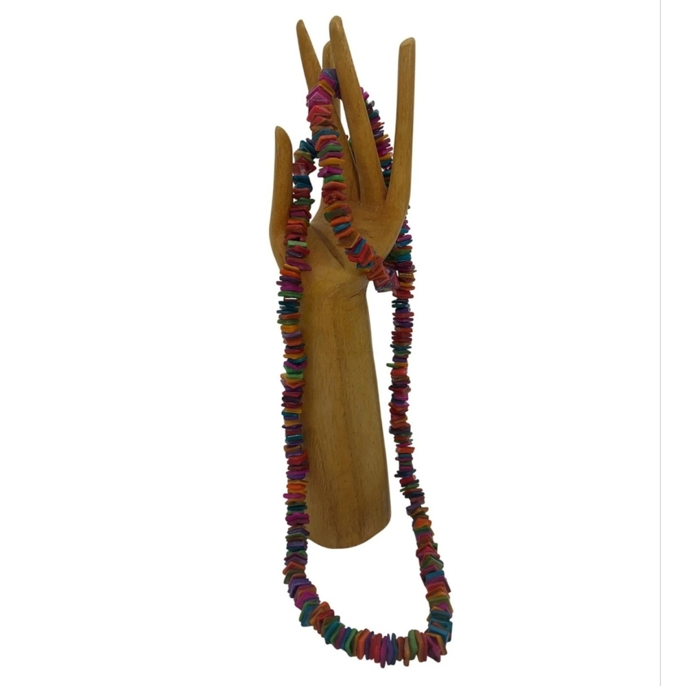 New Rainbow Multicolor Gemstone Chip Bead Necklace 15" Long no closure